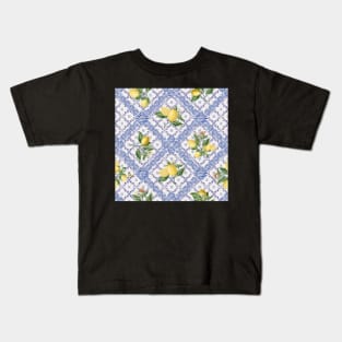 Azulejo blue tiles, citrus fruit and lemons Kids T-Shirt